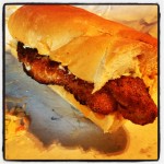 Full-size catfish po boy: hand-breaded and pan fried!